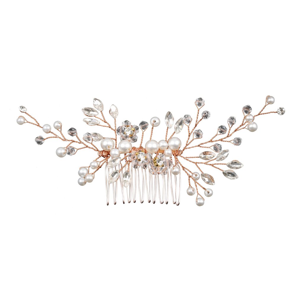 Bridal Crytal Rhinestone Pearl Alloy Hair Comb Hairpin Handmade Headpieces Wedding Hair Accessories for Brides Bridesmaid Women