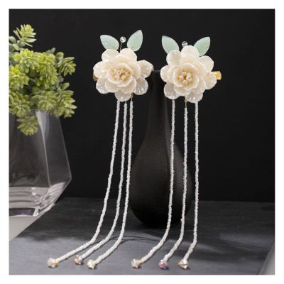 1pair Chinese Hanfu Hair Accessories Red Flower Hairpins Vintage Dress Headwear Long Butterfly Tassels Hair Clip Noiva Jewelry (Color : 13)