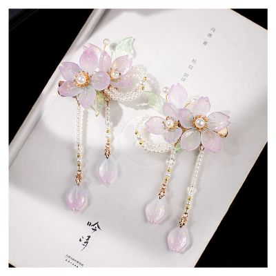 1pair Chinese Hanfu Hair Accessories Red Flower Hairpins Vintage Dress Headwear Long Butterfly Tassels Hair Clip Noiva Jewelry (Color : 19)