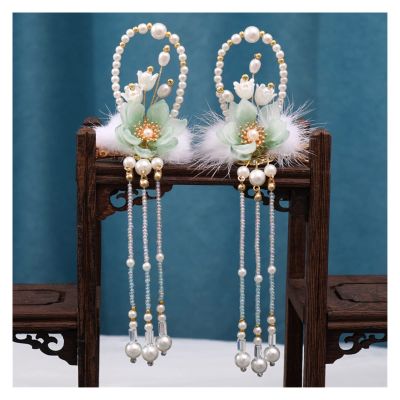 1pair Chinese Hanfu Hair Accessories Red Flower Hairpins Vintage Dress Headwear Long Butterfly Tassels Hair Clip Noiva Jewelry (Color : 27)