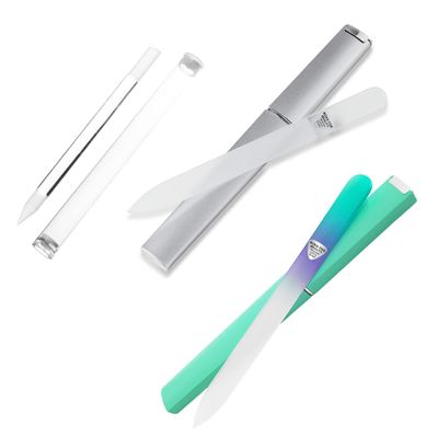 BONA FIDE BEAUTY Glass Nail File (Aqua/Violet), Cuticle Pusher and Glass Nail File (Clear) - Premium Czech Glass Bundle