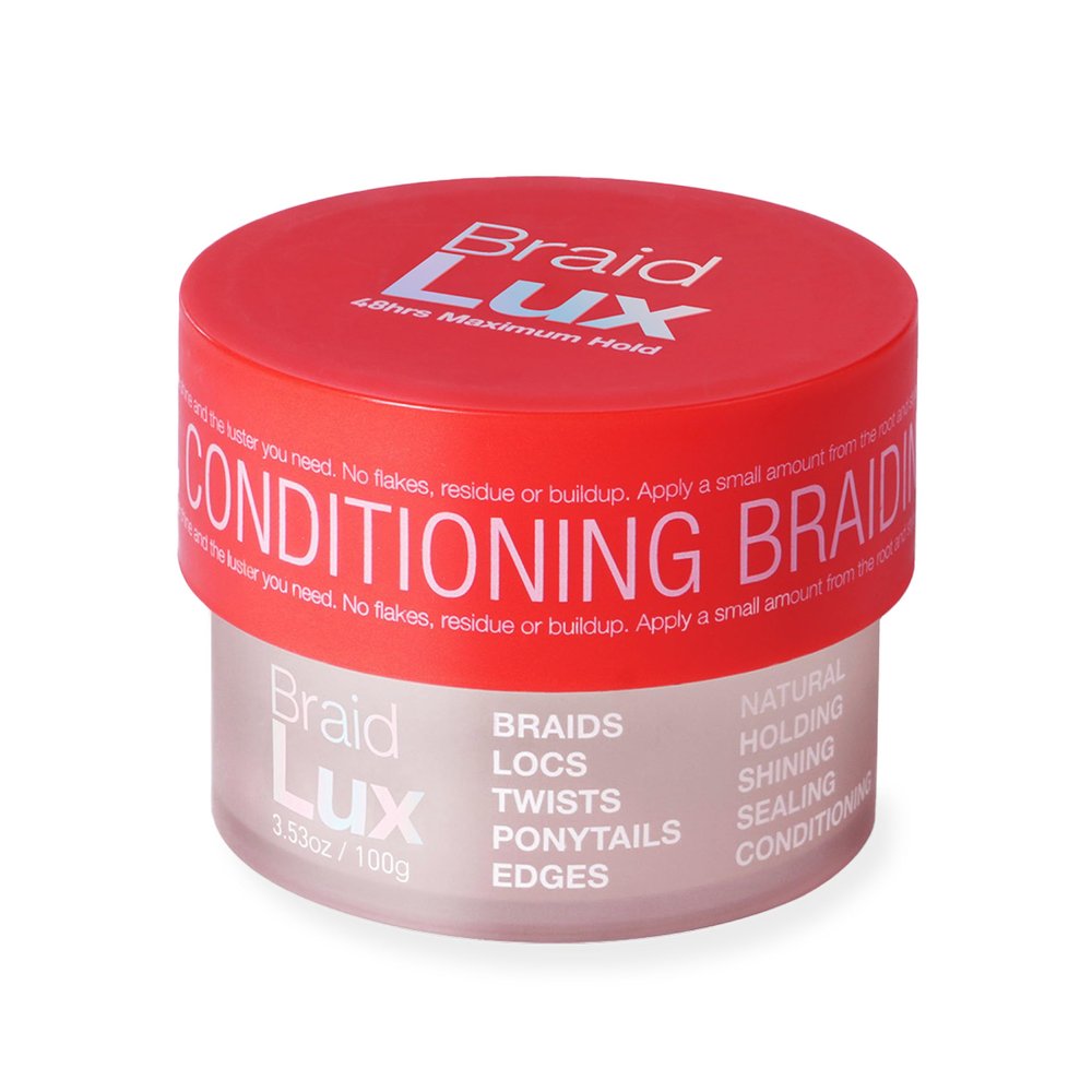 Braid Lux Braiding Gel Braids, Locs, Twists with Castor Oil, Keratin, Biotin, and Olive Oil - High Shine, Sealing Non-Flaking, Non-Greasy Scented Frizz Tamer for All Hair Types, 3.53 Ounce, Original
