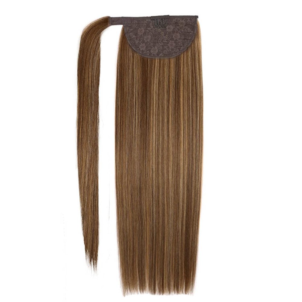 100% Human Hair Ponytailtail Straight 120Gram Wrap Around Clip In Ponytailtail Machine Remy Hair 12-26 Inches