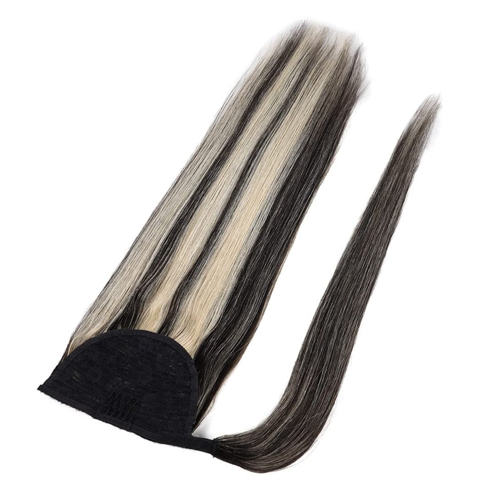 100% Human Hair Ponytailtail Brazilian Remy Ponytailtail Wrap Around Horsetail Wig 120G Hairpieces Natural Straight Tails
