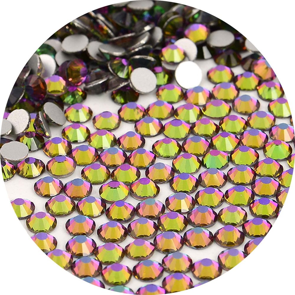 NCB Nancybeads 1500pcs Flatback Round Glass Nail Art Rhinestones Crystal for DIY Making Accessories Shoes, Clothes, Face Art, Bags, Manicure (Green Volcanic, SS20 1500pcs)