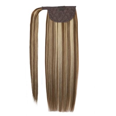 100% Human Hair Ponytailtail Straight 120Gram Wrap Around Clip In Ponytailtail Machine Remy Hair 12-26 Inches