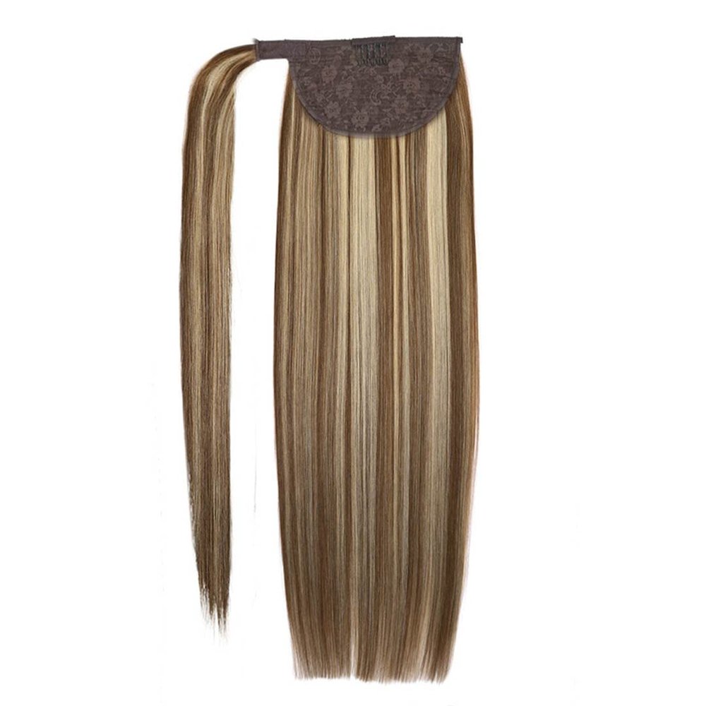 100% Human Hair Ponytailtail Straight 120Gram Wrap Around Clip In Ponytailtail Machine Remy Hair 12-26 Inches