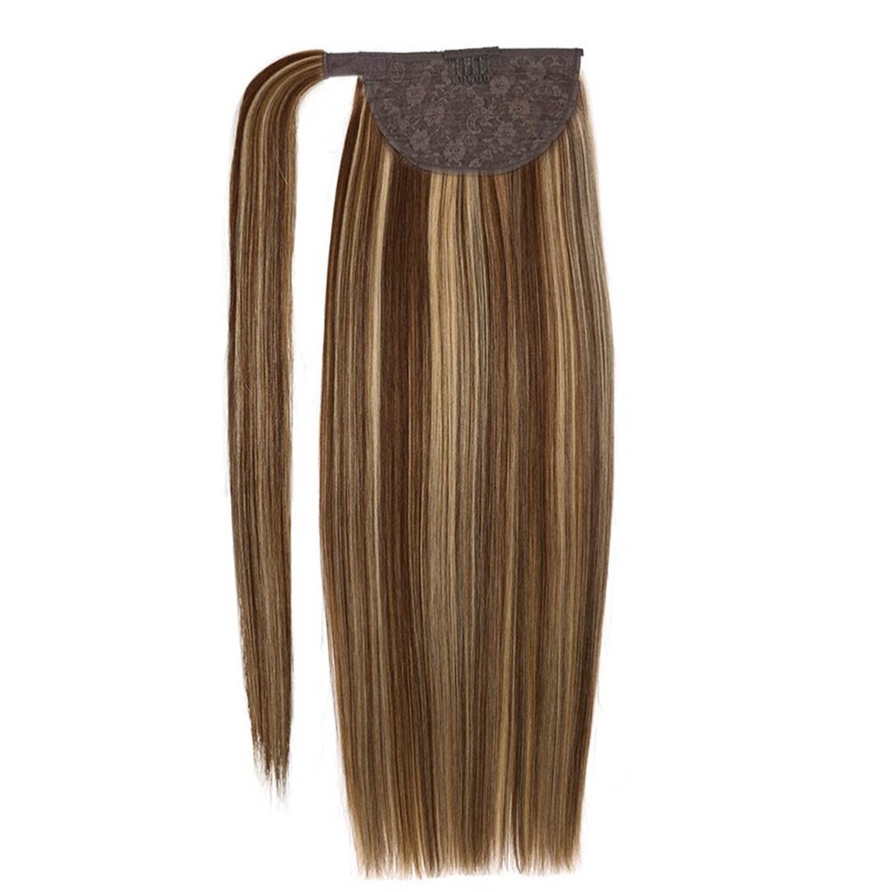 100% Human Hair Ponytailtail Straight 120Gram Wrap Around Clip In Ponytailtail Machine Remy Hair 12-26 Inches