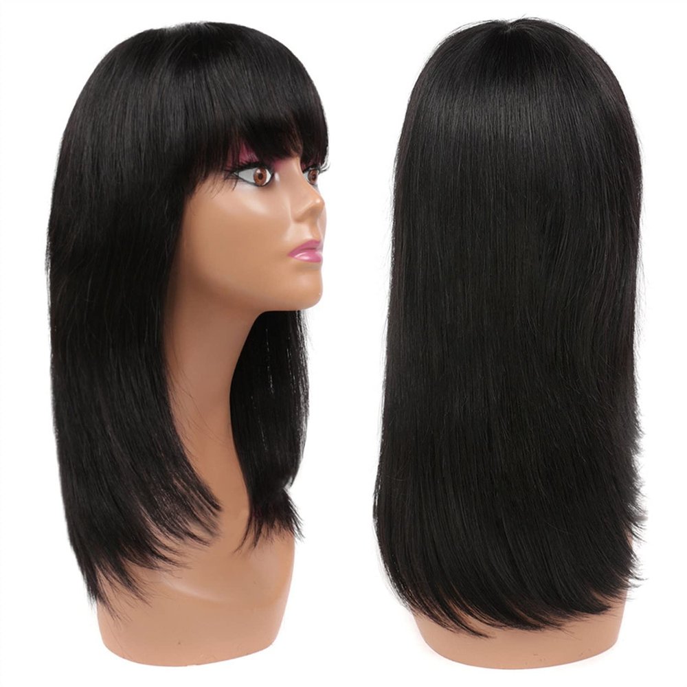 Women's Wigs Straight Human Hair Wigs with Bangs Cute Cut Human Hair Wig 100% Bangs Wig Wig Hair (Color : A2, Size : 8inches)