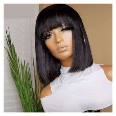 HIHELO Women Wigs Wig with Bangs Hair Straight Human Hair Wigs for Women Hair Wig (Size : 150 Density, Color : 10inches)