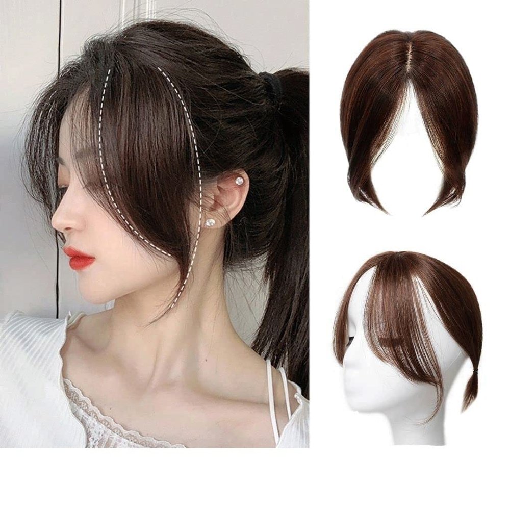 100% Real Topper Middle Side Part Human Hair, 11 Inches Hair Toppers For Women Real Human Hair Extensions, For Women With Thinning Bangs Bangs Hair Clip Top HairPieces (Color : Brown)