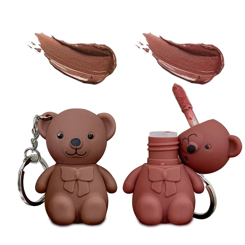 Assote 2 in 1 Key Chain Bear Lipstick, Keychain Bear Lipsticks, Mist Matte Velvet Lipstick, Cute Bear Beauty Makeup, Waterproof Long Lasting Bear Lip Gloss with Keychain (#5+#6)