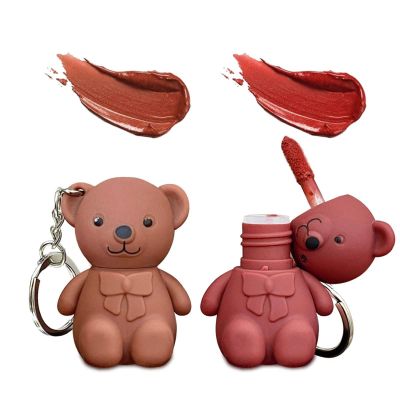 Assote 2 in 1 Key Chain Bear Lipstick, Mist Matte Velvet Lipstick, Waterproof Long Lasting Bear Lip Gloss with Keychain