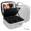 MOMIRA Travel Makeup Bag Cosmetic Bag Makeup Organizer Bag with Lighted Mirror, Adjustable Brightness in 3 Color Scenarios, Waterproof Makeup Train Case, Gift for Women - Silver view 1