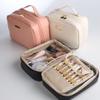 OLBUPS Portable Large Capacity Cosmetic Bag, Skincare Products, Makeup Brush Storage Bag, Double Layer Makeup Bag (Pink) view 3