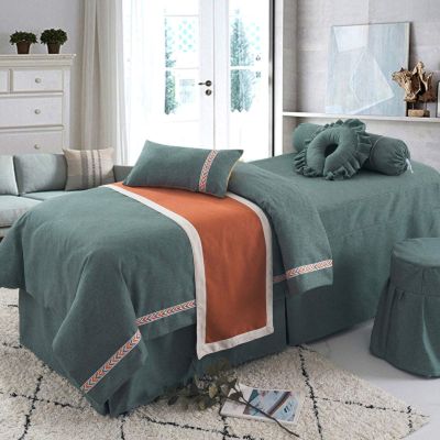 4- Piece Beauty Bed Cover High-End Beauty Salon Body Massage Tattoo Simple Solid Colour Cotton and Linen Bed Cover Beauty Bed Cover Massage Salon Bed Bedspread with (Green 70 x 185 cm)