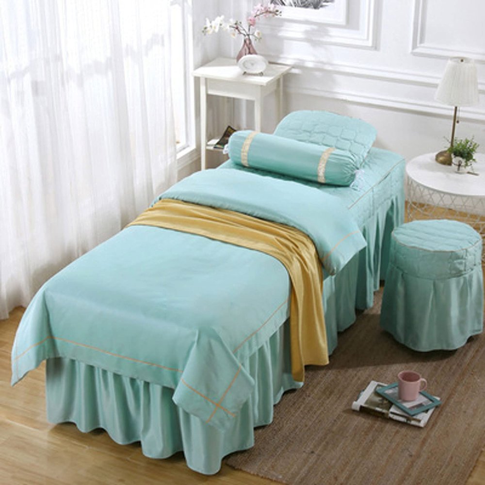 4-Piece Beauty Bed Cover Set Tencel Bed Cover Simple High-End Beauty Salon Special Massage Bed Sheet Beauty Bed Cover Massage Salon Bed Bedspread with (Green 70 x 185 cm)