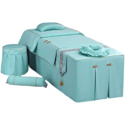Beauty Bedspread Four-Piece Bed Cover Beauty Salon Special Massage Bed Sheet High-End Simple 4-Piece Set Beauty Bed Cover Massage Salon Bed Bedspread with (Green 80 x 190 cm)