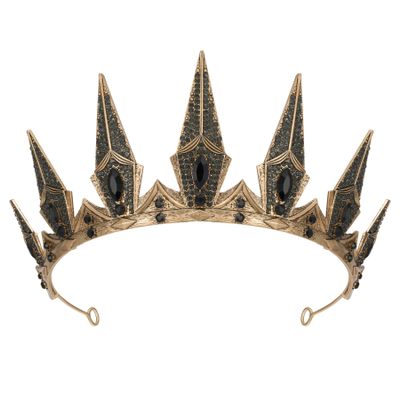 SWEETV Gothic Crowns for Women Black Tiara Queen Crown Witch Hair Accessories for Costume Halloween Prom Party, Gold