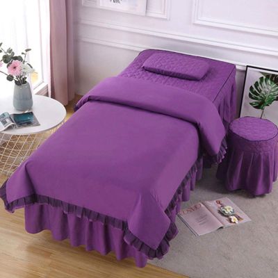 Beauty Bedspread 4-Piece Special Products for Beauty Salons Simple Nordic Massage Therapy Beauty Bed Cover Massage Salon Bed Bedspread with (Purple 70 x 190 cm)