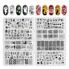 8PCS Halloween Nail Stamping Plates, Pumpkin Skull Bat Poker Image Stainless Steel Stencil, DIY Nail Art Template Tools view 1