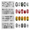 8PCS Halloween Nail Stamping Plates, Pumpkin Skull Bat Poker Image Stainless Steel Stencil, DIY Nail Art Template Tools view 2