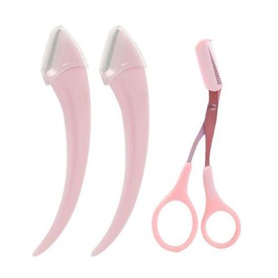 Eyebrow Scissor Eyebrow Trimmer Set 3Pcs/Set Stainless Steel Eyebrow Trimming Makeup Tools for Women Men(Pink)
