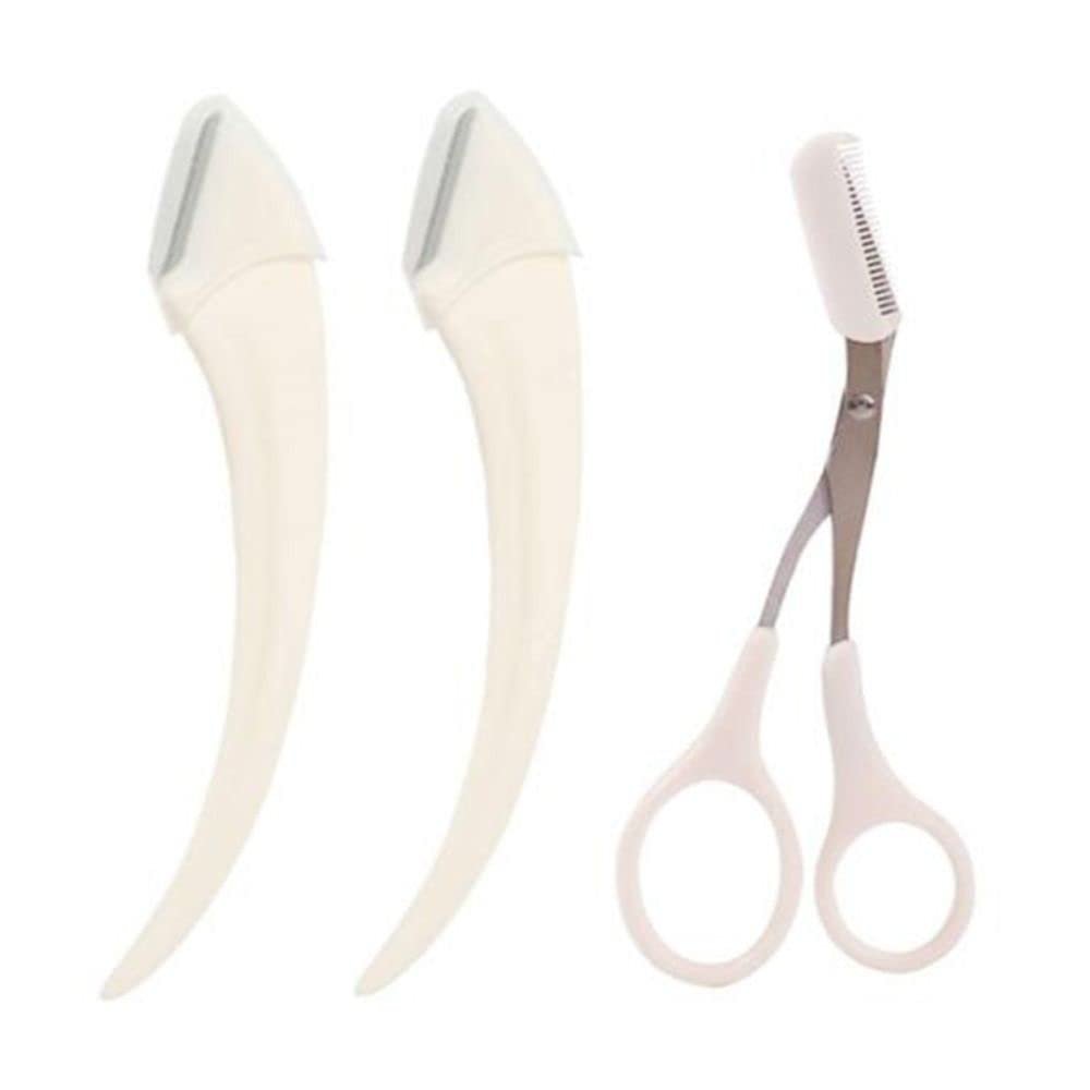 Eyebrow Scissor Eyebrow Trimmer Set 3Pcs/Set Stainless Steel Eyebrow Trimming Makeup Tools for Women Men(White)