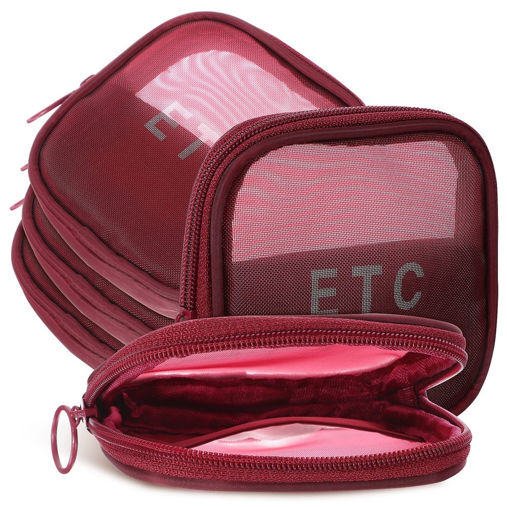 FOMIYES 5 Pieces Mesh Makeup Bags, Travel Toiletry Pouches with Zipper, Mini Portable Cosmetic Organizing Bags for Home Office, Daily Toiletries Accessories