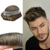 Toupee For Men Hair System European Human Hair Pieces French Lace Mens Toupee Poly Skin Around Hair Replacement System Natural Hairline Gray Hair Units For Men US Stock. (7X9"-120% Medium light to medium density, 620# Light Brown with 20% Synthetic G view 1