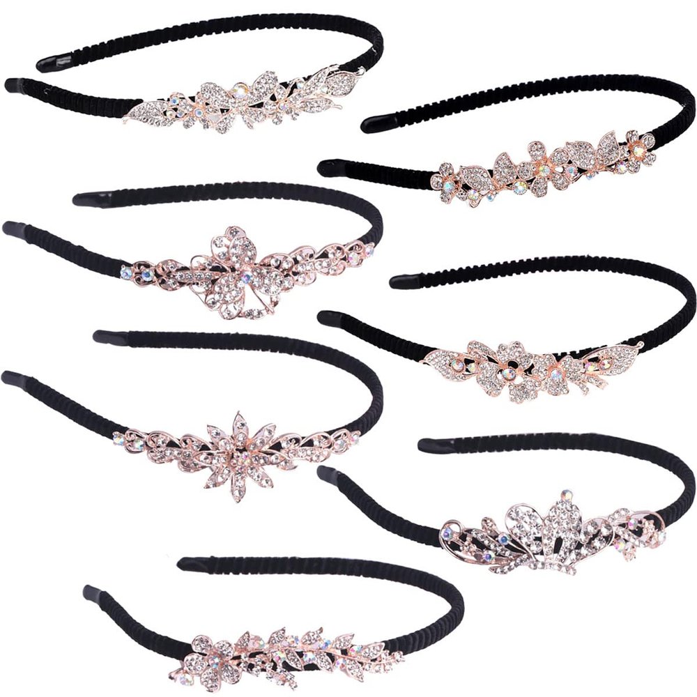 Likeggoad Crystal Headband Set,6 Pack Diamond Hair Hoop Elegant Rhinestone Bands,Crystal Hair Band Leaf/Butterfly/Flower Jewelry Rhinestone Hoop Wedding Bride Hair Accessory (Random Color)