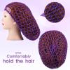 Waydress 2 Pieces Mesh Hair Net Rayon Knit Snood Women Crocheted Sleep Cap (Purple and Blue) view 3