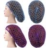 Waydress 2 Pieces Mesh Hair Net Rayon Knit Snood Women Crocheted Sleep Cap (Purple and Blue) view 4