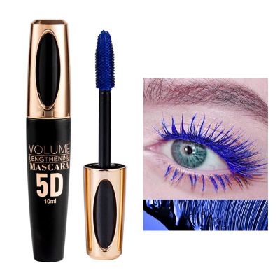 Blue Waterproof Mascara for Eyelashes - 5D Silk Fiber Lash, Long Lasting, Smudgeproof, Lengthening, Defining, Curling, Volumizing - Colorful Eye Makeup for Party and Stage Use
