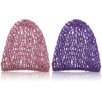 Waydress 2 Pieces Mesh Hair Net Rayon Knit Snood Women Crocheted Sleep Cap (Purple and Pink)