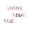 YoYoee Long Coffin False Nails Purple Gradient Press on Nails Daisy Fake Nails Acrylic Diamond Inlaid Manicure Nails Tips for Women and Girls 24PCS view 2