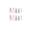 YoYoee Long Coffin False Nails Purple Gradient Press on Nails Daisy Fake Nails Acrylic Diamond Inlaid Manicure Nails Tips for Women and Girls 24PCS view 3