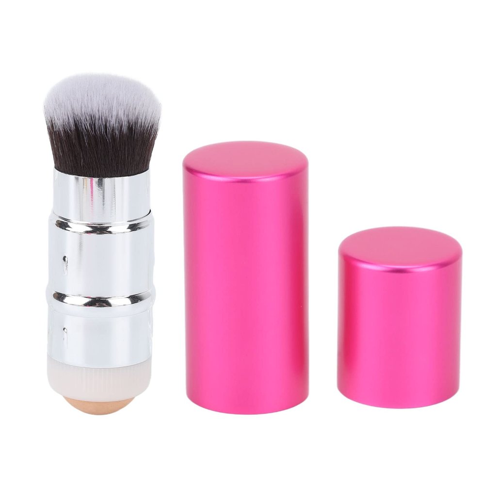 Dual Head Oil Absorbing Face Roller with Makeup Cosmetic Brush, Portable Volcanic Stone Roller for Oil Absorbing, Reusable Easy Cleaning Facial Beauty Tool for Women Girls(Rose Red)