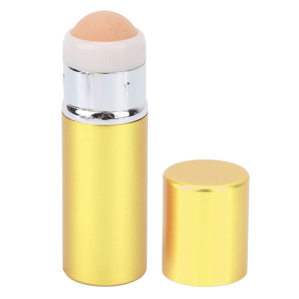 Dual Head Oil Absorbing Face Roller with Makeup Cosmetic Brush, Portable Volcanic Stone Roller for Oil Absorbing, Reusable Easy Cleaning Facial Beauty Tool for Women Girls(Golden Yellow)