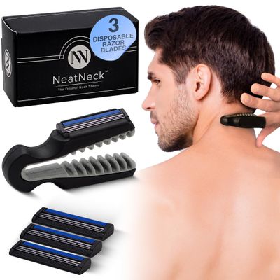 NeatNeck Precision Neck Shaver for Men and Women - Compact & Comfortable Grip with 3 Disposables Razor Blades - Smooth Shave for Harry Necks - Portable Design, Up to 30 Uses - Helps Sensitive Skin