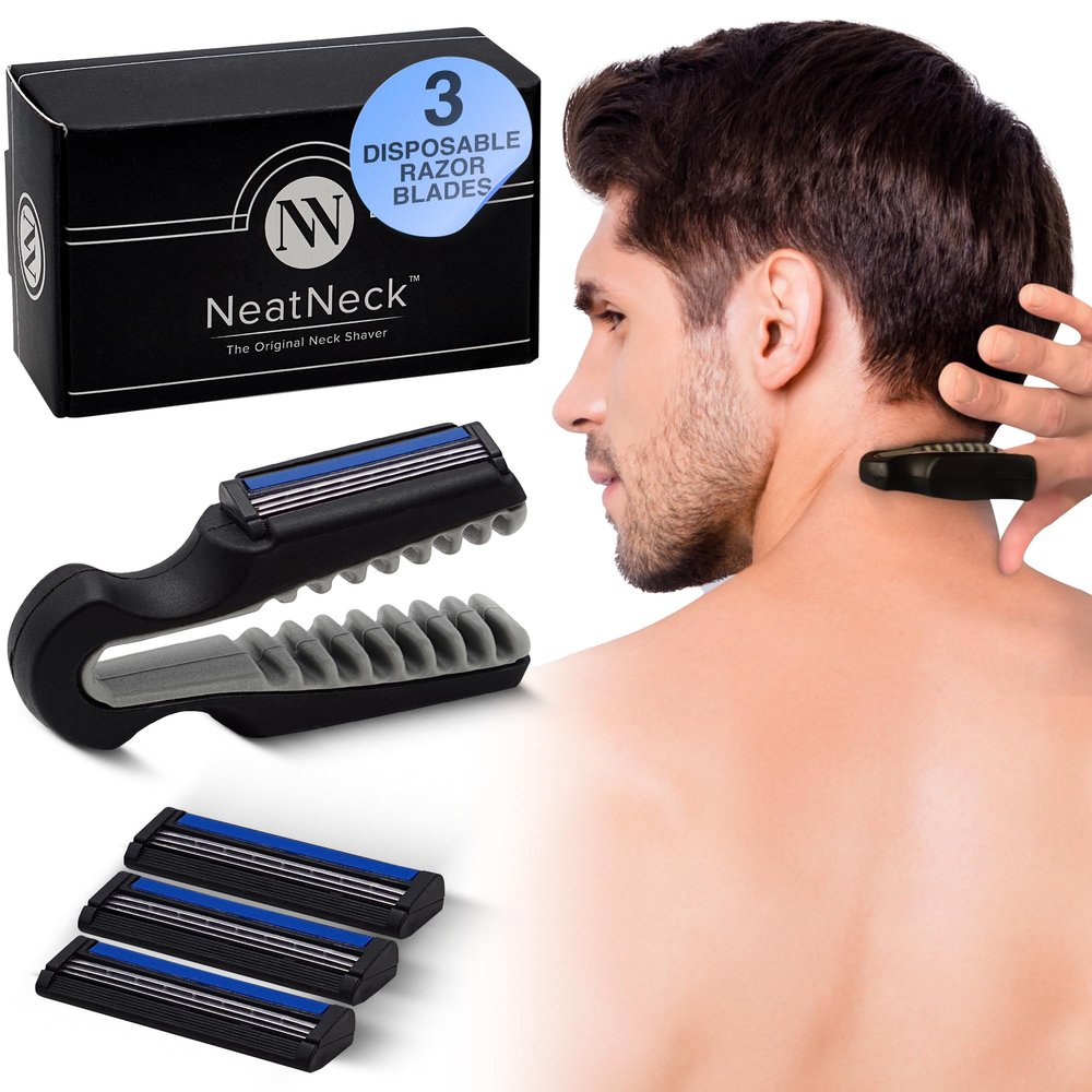 NeatNeck Precision Neck Shaver for Men and Women - Compact & Comfortable Grip with 3 Disposables Razor Blades - Smooth Shave for Harry Necks - Portable Design, Up to 30 Uses - Helps Sensitive Skin