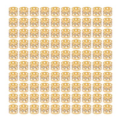100Pcs Dreadlocks Beads, Sparkling Rhinestone Fashionable Hair Braiding Rings for Hair Decoration (Gold)