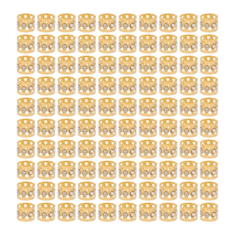 100Pcs Dreadlocks Beads, Sparkling Rhinestone Fashionable Hair Braiding Rings for Hair Decoration (Gold)