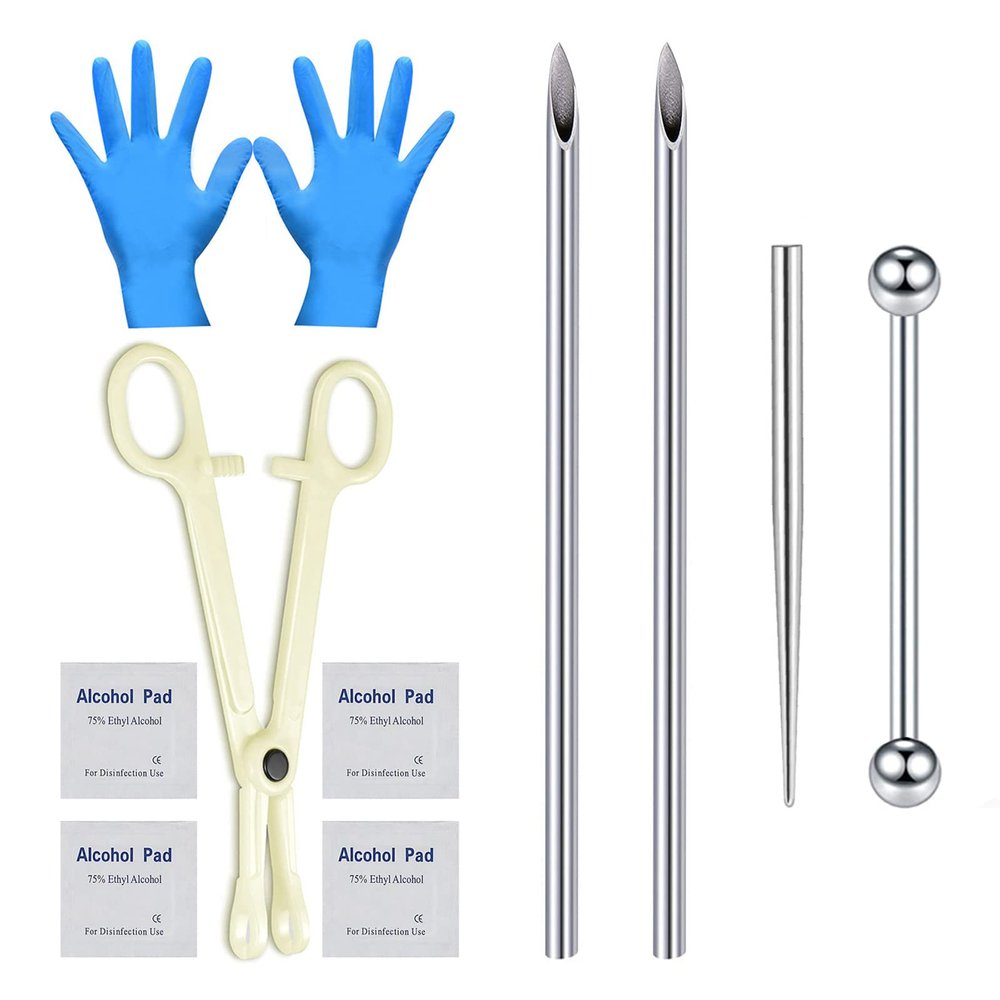 Beautidots 14G 16G Body Piercing Kit for Ear/Nose/Lip/Eyebrow/Septum/Industrial/Belly Button/Nipple Piercing Needles with Piercing Taper Insertion Tools and Jewelry Self Piercing Kits at Home