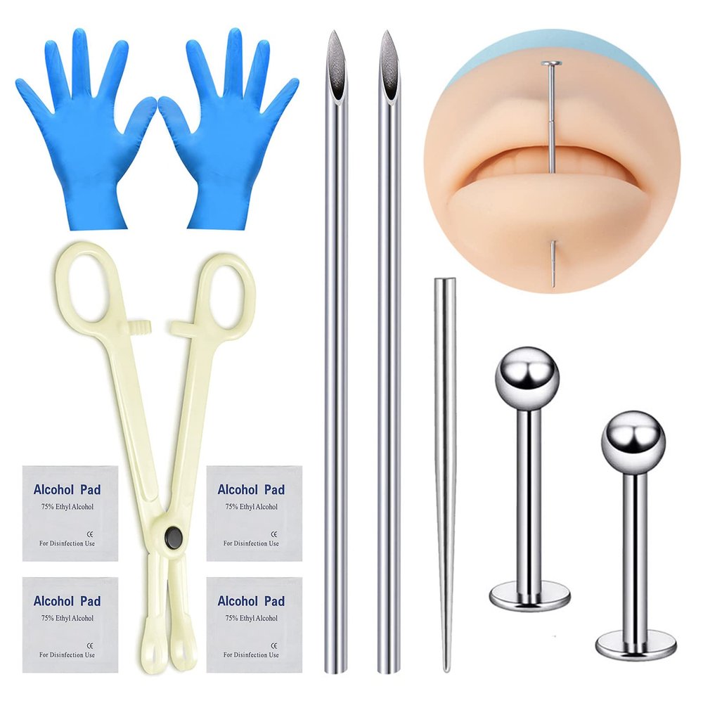 Beautidots 14G 16G Body Piercing Kit for Ear/Nose/Lip/Eyebrow/Septum/Industrial/Belly Button/Nipple Piercing Needles with Piercing Taper Insertion Tools and Jewelry Self Piercing Kits at Home