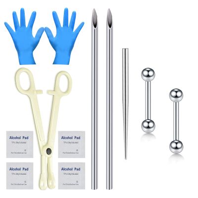 Beautidots 14G 16G Body Piercing Kit for Ear/Nose/Lip/Eyebrow/Septum/Industrial/Belly Button/Nipple Piercing Needles with Piercing Taper Insertion Tools and Jewelry Self Piercing Kits at Home