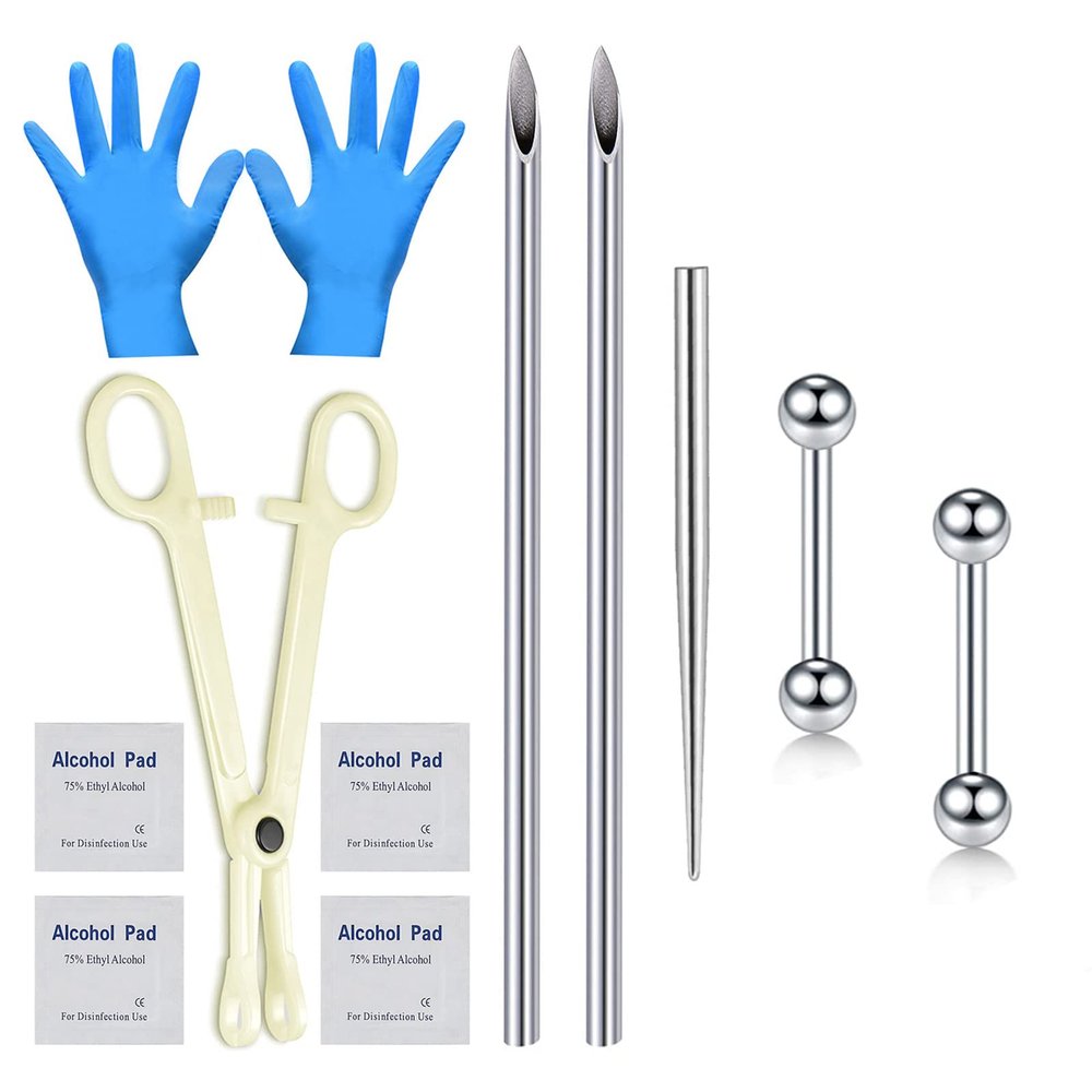 Beautidots 14G 16G Body Piercing Kit for Ear/Nose/Lip/Eyebrow/Septum/Industrial/Belly Button/Nipple Piercing Needles with Piercing Taper Insertion Tools and Jewelry Self Piercing Kits at Home