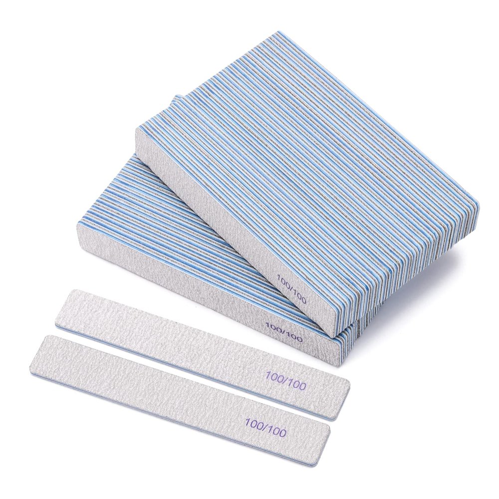 50 Pieces Rectangle Nail Files 100/100 Grit, Reusable Nail Buffers Double Sided Emery Boards Fingernail Files for Acrylic Nails and Natural Nails