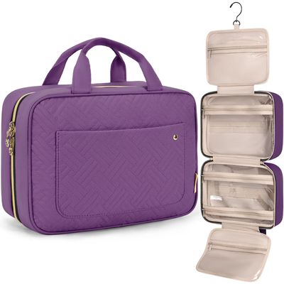 BAGSMART Toiletry Bag Travel Bag with Hanging Hook, Water-resistant Makeup Cosmetic Bag Travel Organizer for Accessories, Shampoo, Full Sized Container, Toiletries (Purple, Medium)