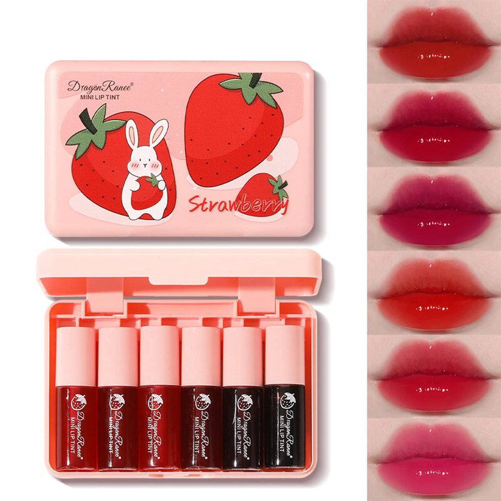 6 Colors Lip Tint Stain Set, Lip Gloss for Women, Mini Liquid Lipstick, Moisturizing Natural Korean Lip Gloss Set, Lip Stain Long Lasting Waterproof, Non-Stick Cup, High Pigment, Lip Makeup